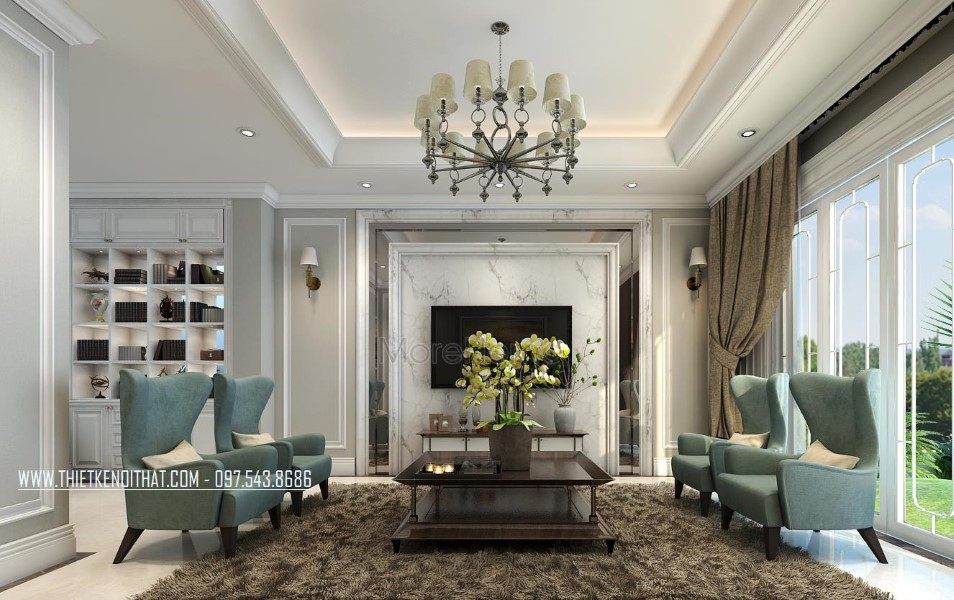 Thiết kế nội thất phòng khách nhà liên kề tại khu đô thị Văn Quán